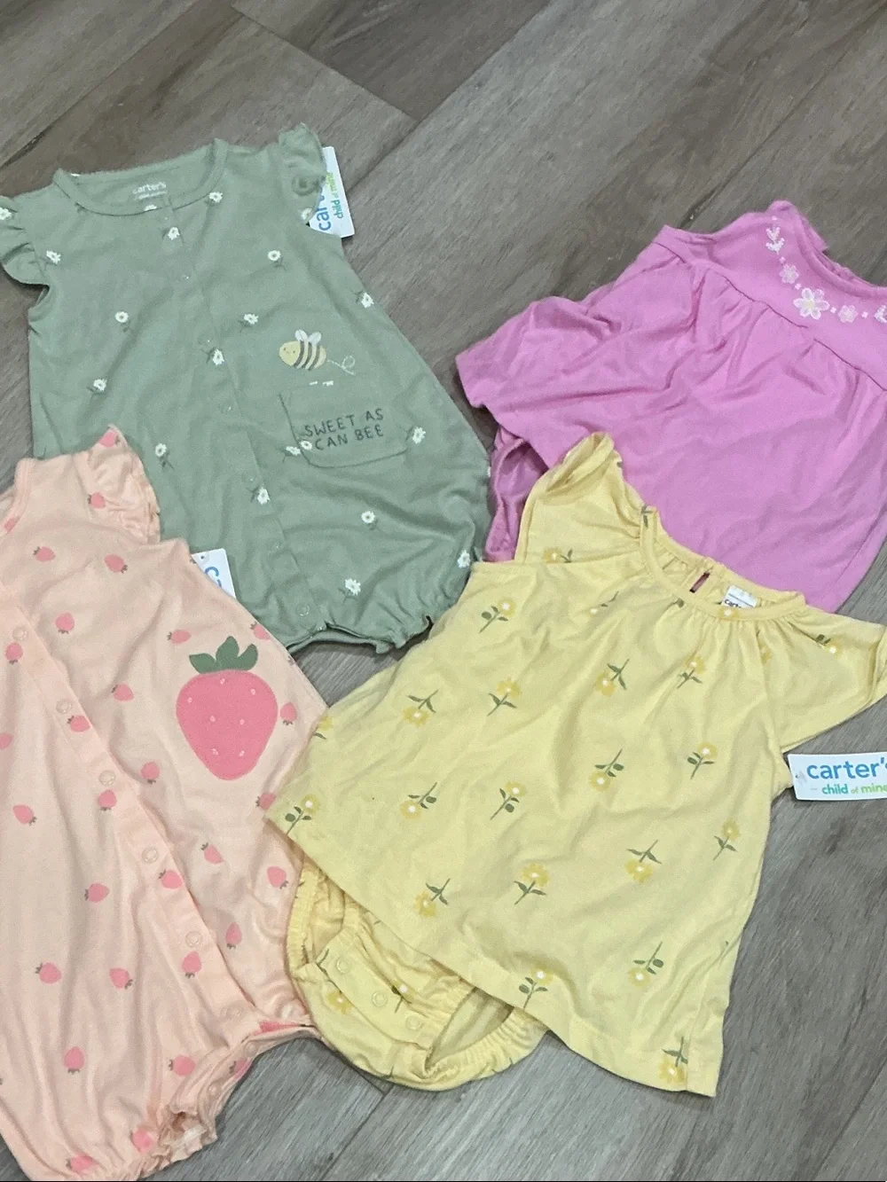 Carter's Girls' Yellow Floral Cotton Short-Sleeve Pajama Romper